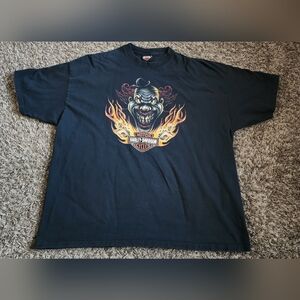 Harley Davidson 2010 Clown Flaming Dice Black Graphic Shirt Men's